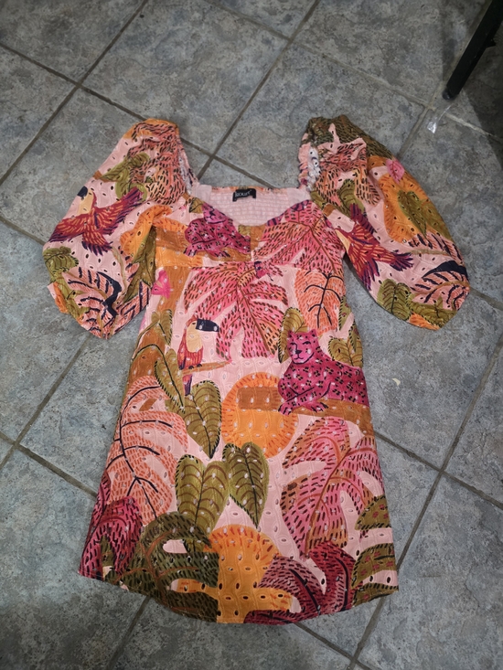 Kourt Dresses & Skirts - Tropical Puff-Sleeve Mini Dress in Pink Multi